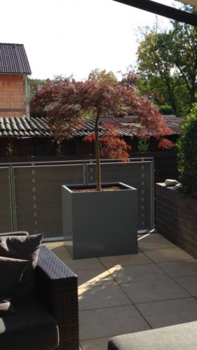 Šedé květináče na soukromé terase v Praze