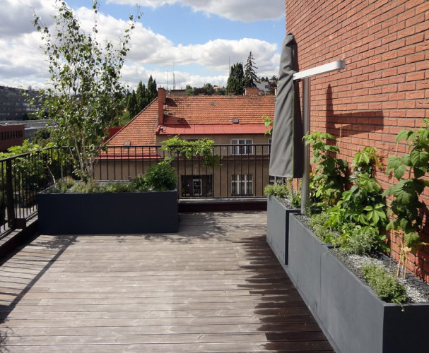 Velké květináče na terase bytu