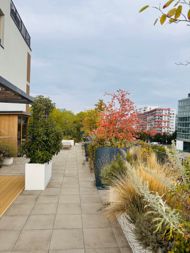 Květináče na terase bytového domu