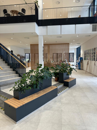 Interiérové květináče s výsadbou ve vstupní hale úřadu