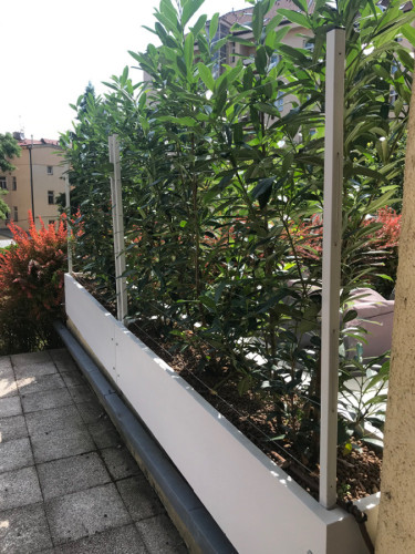 Květináč s treláží jako dělící stěna na terase