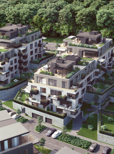 Květináče na terasách v pražských Košířích